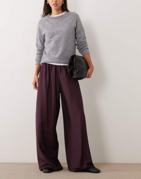 ARKET drawstring flowy palazzo pants in dark purple - view 1