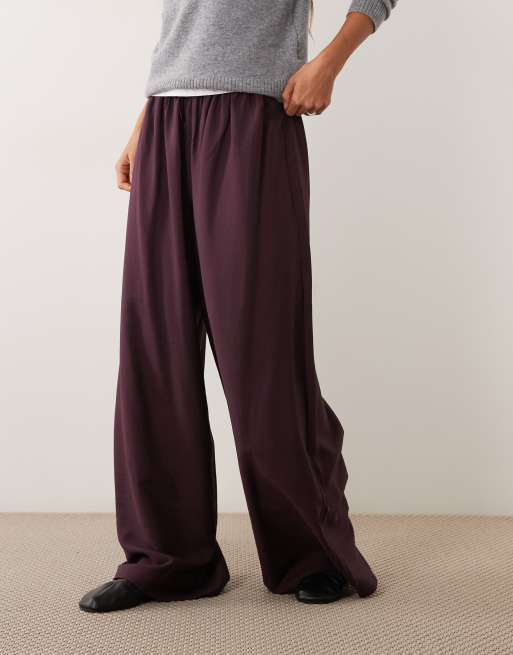 ARKET drawstring flowy palazzo trousers in dark purple, 2 of 5