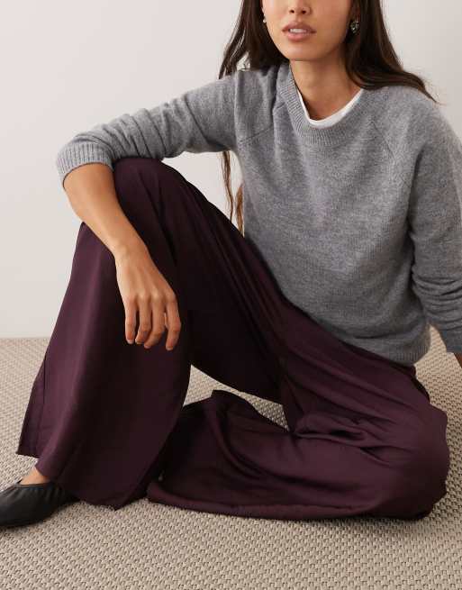 ARKET drawstring flowy palazzo trousers in dark purple, 5 of 5