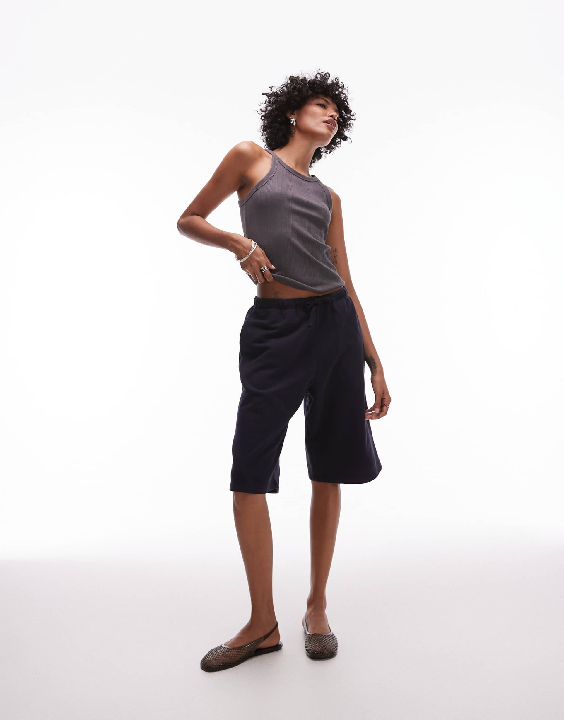 arket drawstring jersey bermuda shorts in dark blue