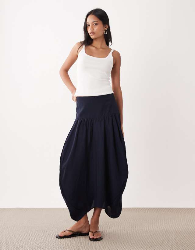 ARKET dropped hem parachute balloon maxi skirt in blue | ASOS