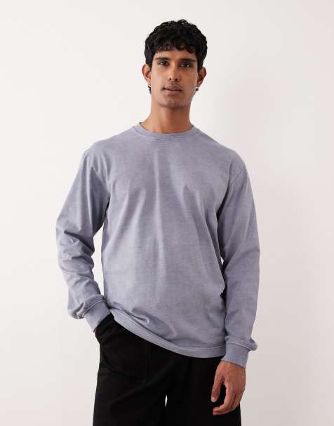 ARKET pure cotton jersey oversized fit long sleeve t-shirt in washed blue