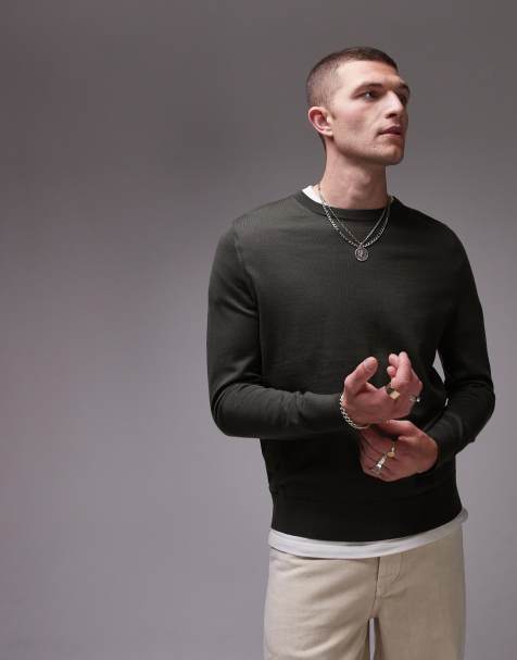 ARKET – Dzianinowy sweter z okrągłym dekoltem w jasnym kolorze khaki - view 1
