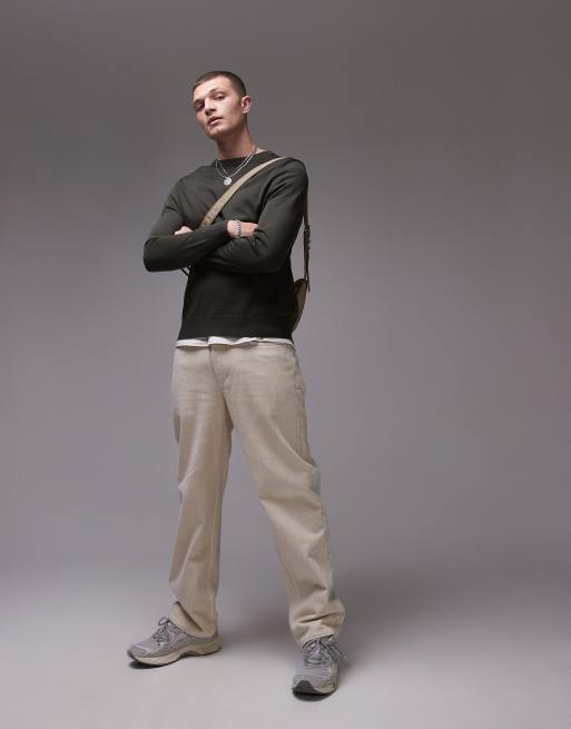 ARKET – Dzianinowy sweter z okrągłym dekoltem w jasnym kolorze khaki, 3 z 4