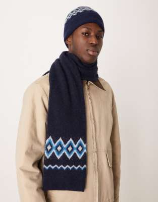 ARKET - Écharpe en laine à motif jacquard à assortir - Bleu marine