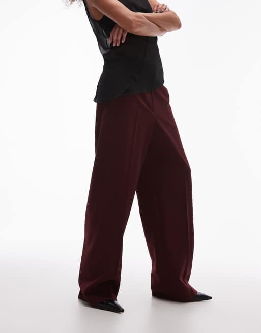 ARKET – Elastische Hose aus Wollmix in Weinrot mit geradem Schnitt und flacher Vorderseite, 3 von 5