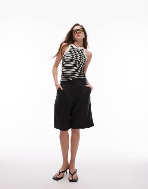 ARKET - Elegante linnen bermuda met tailleband in zwart - view 1