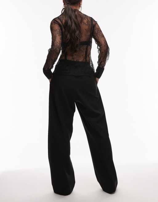 ARKET - Elegante satijnen broek met wijde pijpen en elastische taille in zwart , 3 van 5