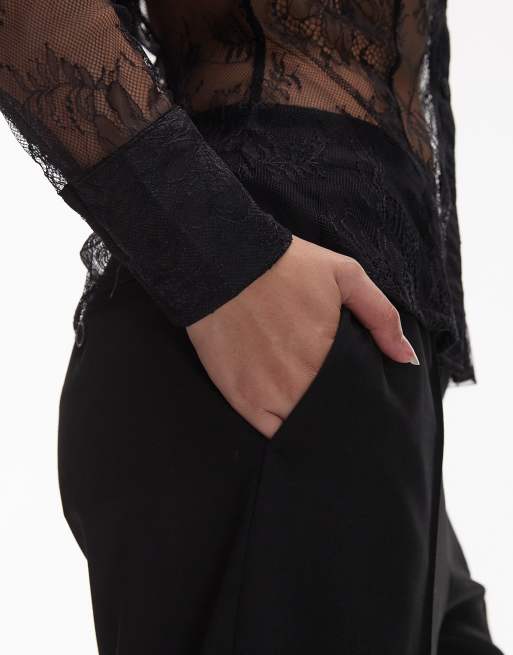 ARKET - Elegante satijnen broek met wijde pijpen en elastische taille in zwart , 5 van 5