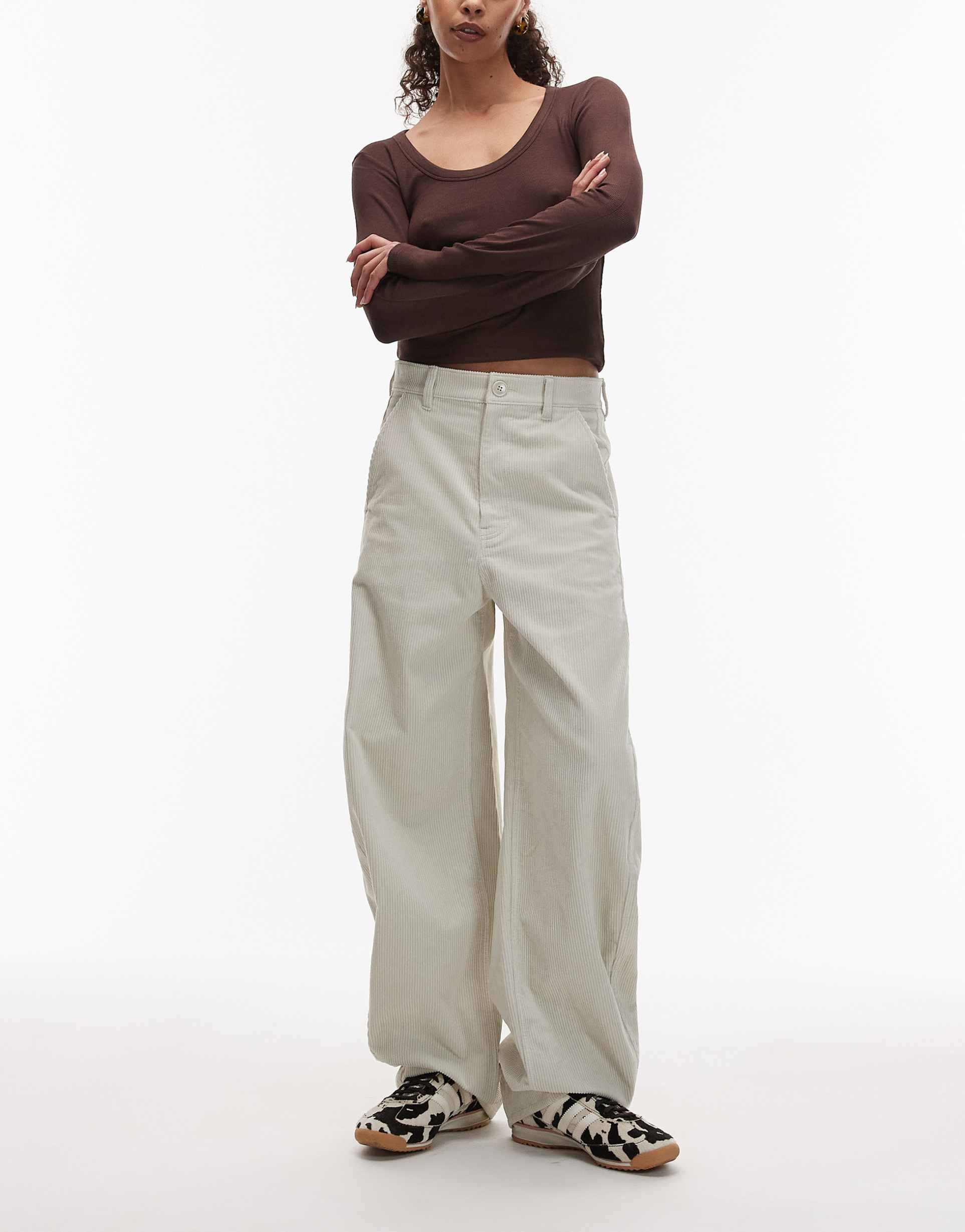 arket endive corduroy barrel leg pants in off white