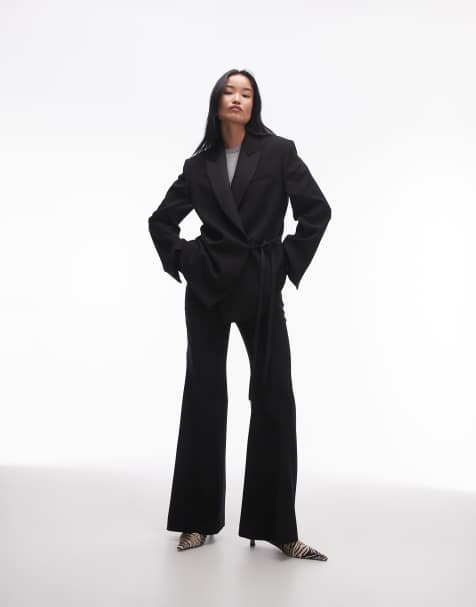 ARKET - Ensemble blazer de smoking avec détail noué et pantalon ajusté évasé - Noir - view 1