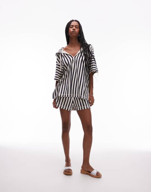 ARKET - Ensemble de plage à enfiler en tissu éponge rayé avec short et sweat à capuche - Multicolore