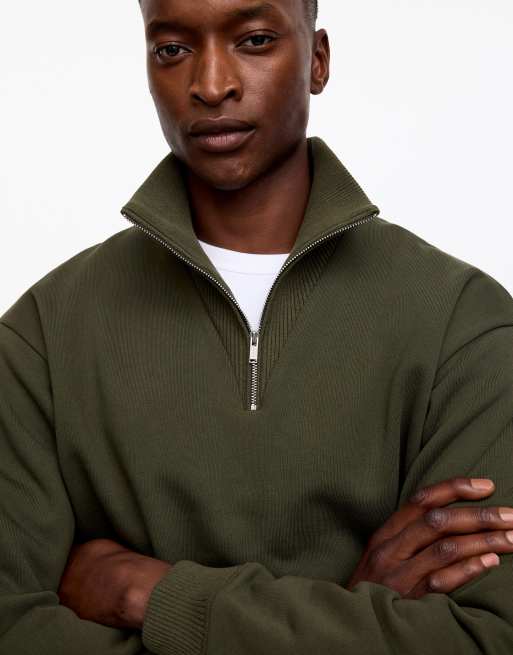 ARKET felpa a mezza zip con collo alto khaki, 3 di 4