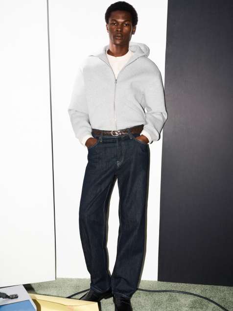 ARKET felpa con cappuccio con zip in misto cotone grigia in tessuto scuba - view 1