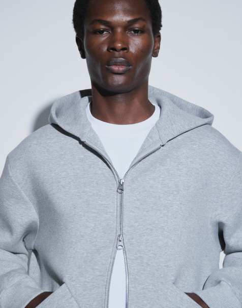 ARKET felpa con cappuccio con zip in misto cotone grigia in tessuto scuba - view 1