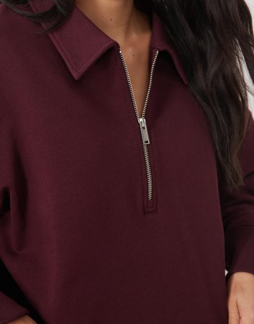 ARKET felpa in cotone a maniche lunghe con zip corta color burgundy, 2 di 4