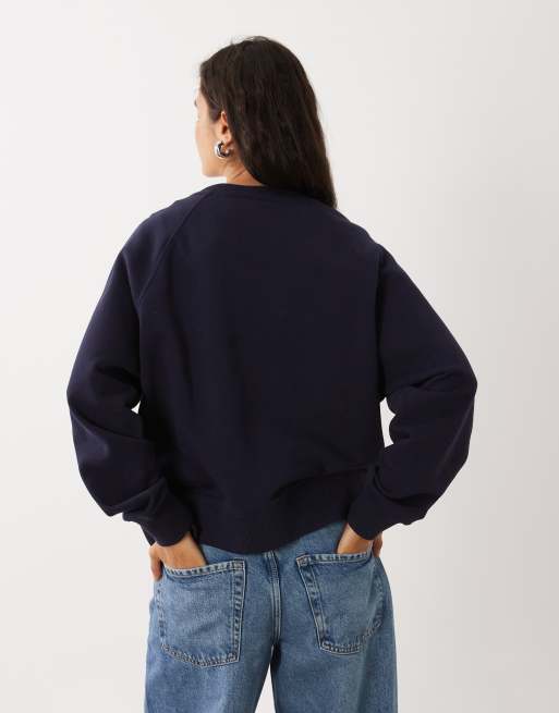 ARKET felpa in spugna di cotone navy, 4 di 4