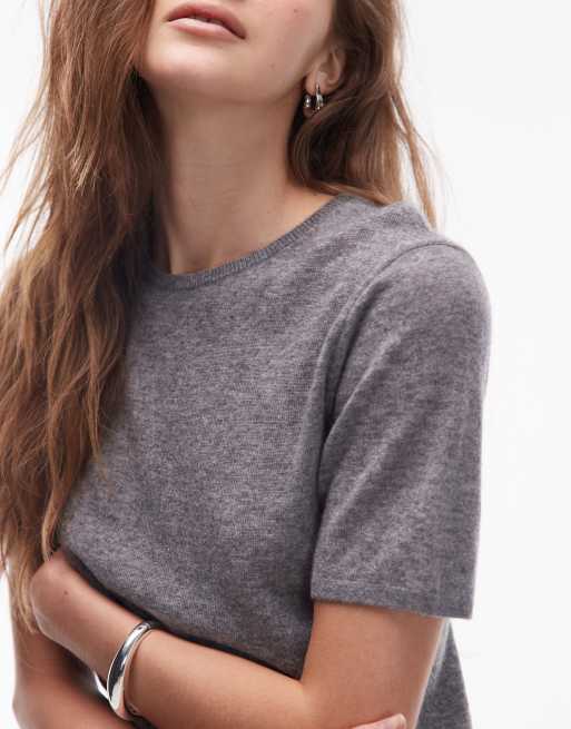 ARKET fine knit top in grey melange, 3 of 4