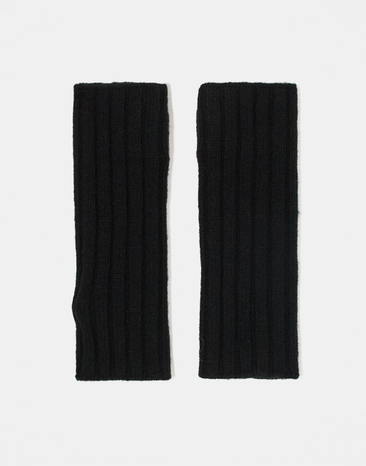 ARKET – Fingerlose Grobstrick-Handschuhe aus Wolle in geripptem Schwarz