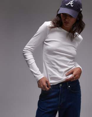 Arket fitted jersey rib long sleeve top in white