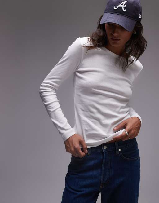 ARKET fitted jersey ribbed long sleeve top in white