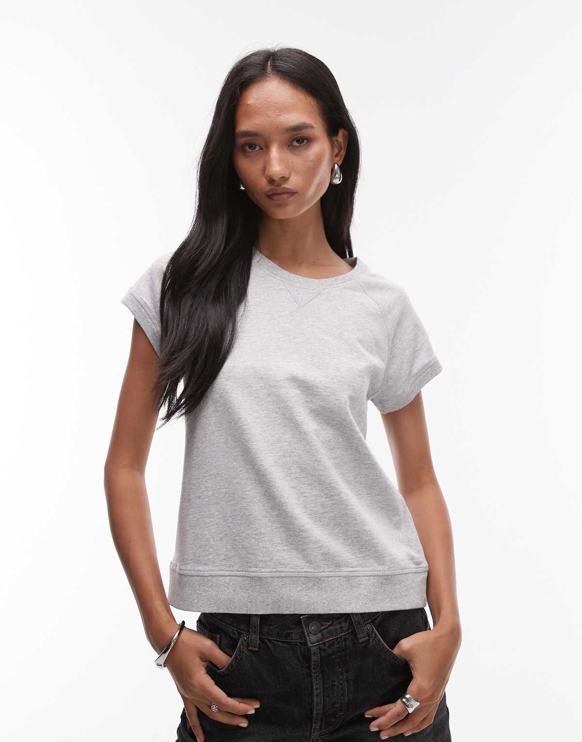 ARKET fitted lightweight sweat t-shirt in short sleeves  in grey melange