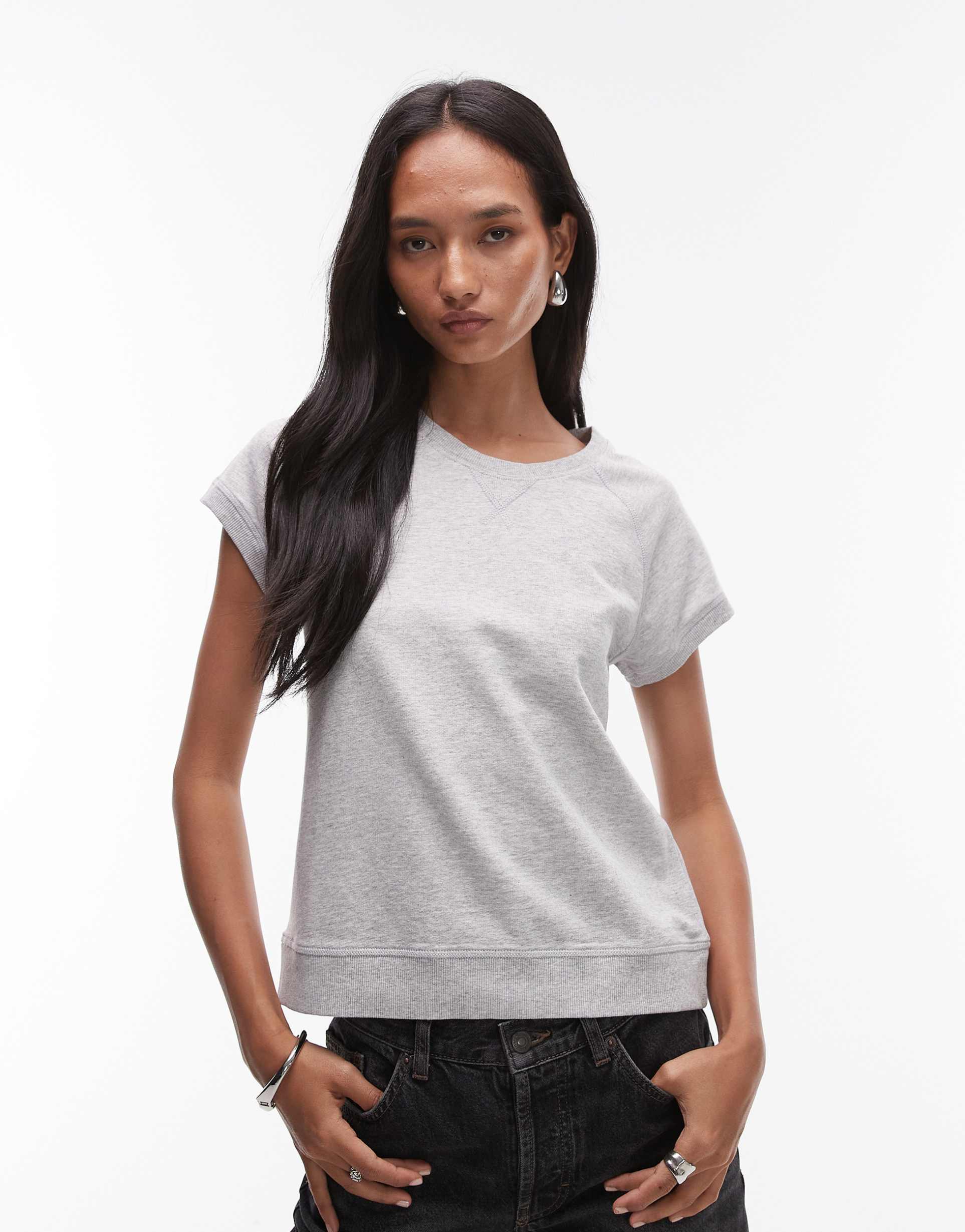 arket fitted lightweight sweatshirt fabric short sleeve t-shirt in heather gray