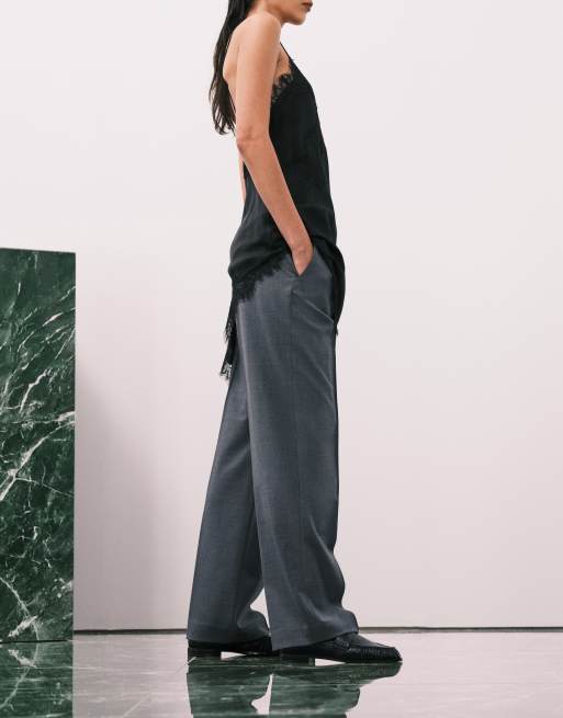 ARKET - Flanellen broek van wolmix met rechte pijpen en elastische taille in grijs, 2 van 5