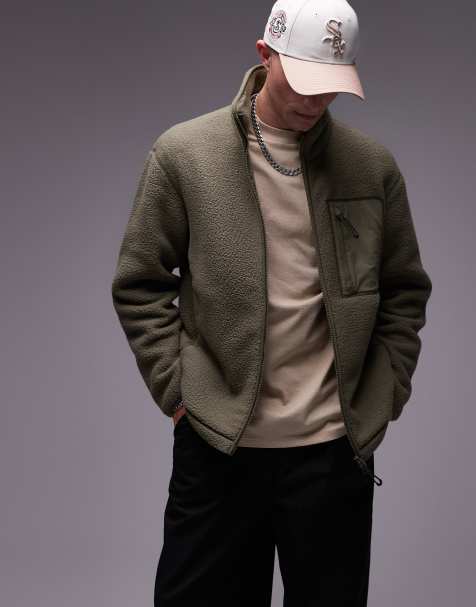 ARKET – Fleece-Fleecejacke in Khaki mit Zwei-Wege-Reißverschluss  - view 1
