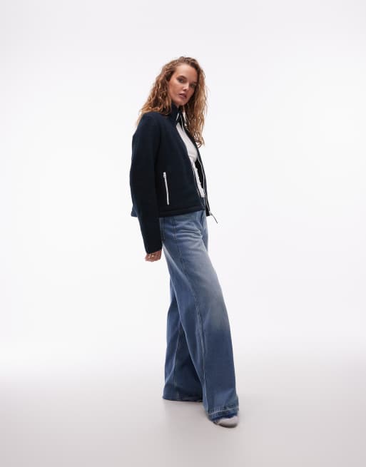 ARKET – Fleece-Jacke in Marineblau mit Reißverschluss vorne, 3 von 4