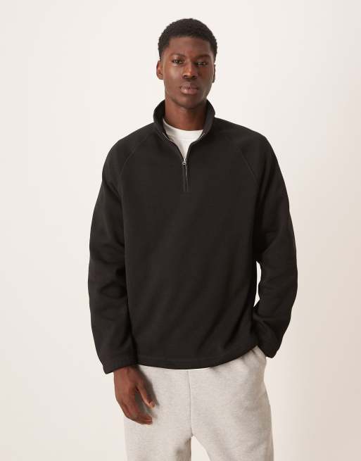 ARKET - Fleece met raglanmouwen, halve rits en textuur in bruin