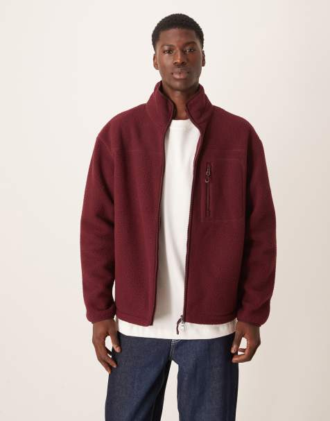 ARKET fleece pile jacket with two-way zip and front pocket  in burgundy - view 1