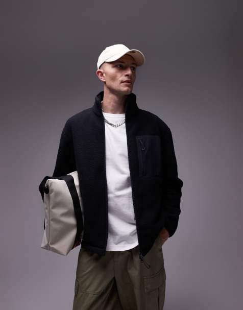 ARKET fleece pile jacket with two-way zip in dark blue - view 1