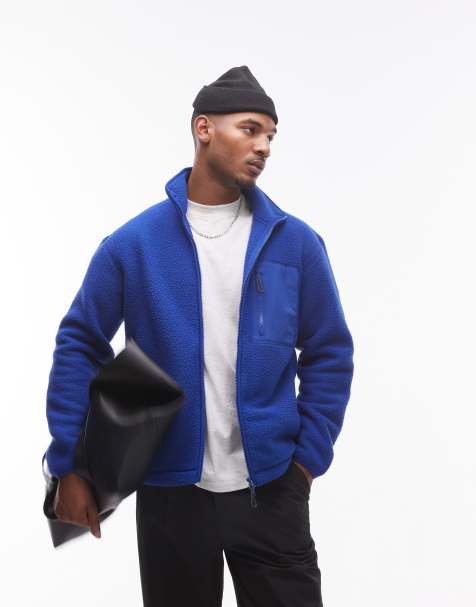 ARKET fleece pile jacket with zip front pocket  in bright blue - view 1
