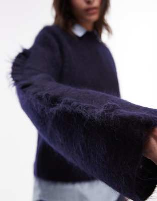 Arket Fluffy Mohair Wool Blend Sweater With Wide Sleeves In Black