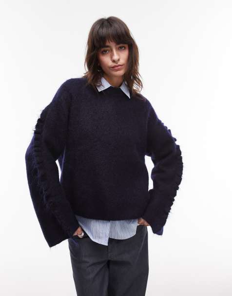 ARKET fluffy mohair wool sweater with wide sleeves in navy blue - view 1