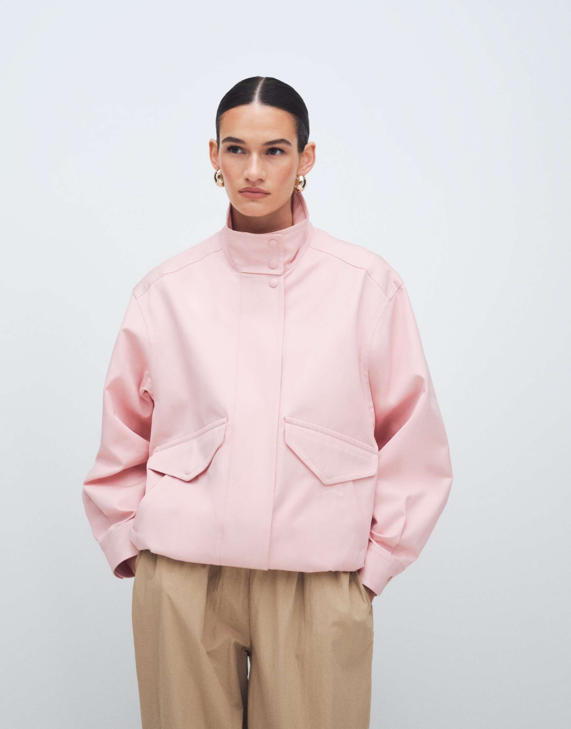 arket funnel neck harrington bomber in dusky pink