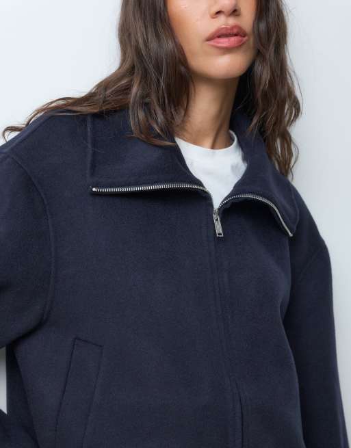 ARKET funnel neck short double jacket in dark blue, 2 of 4