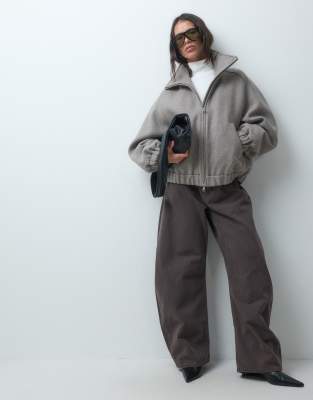 Arket Funnel Neck Wool Bomber In Gray