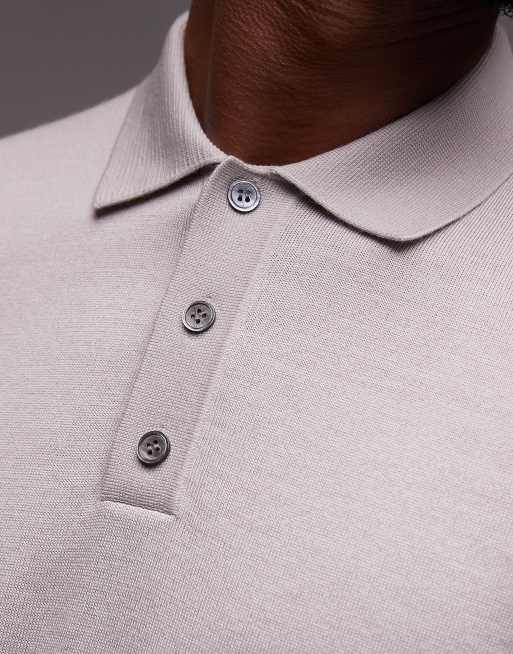 ARKET - Gebreid poloshirt van merinowol met lange mouwen in gebroken wit, 4 van 4