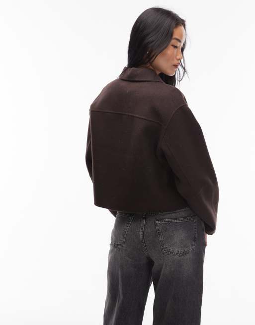 ARKET - Gelaagde cropped shacket van wolmix in bruin, 4 van 4