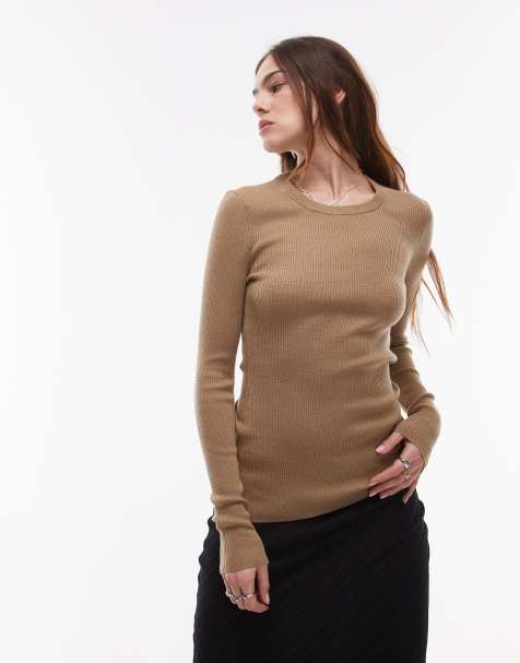 ARKET - Geribbeld gebreide top van merinowol in beige - view 1