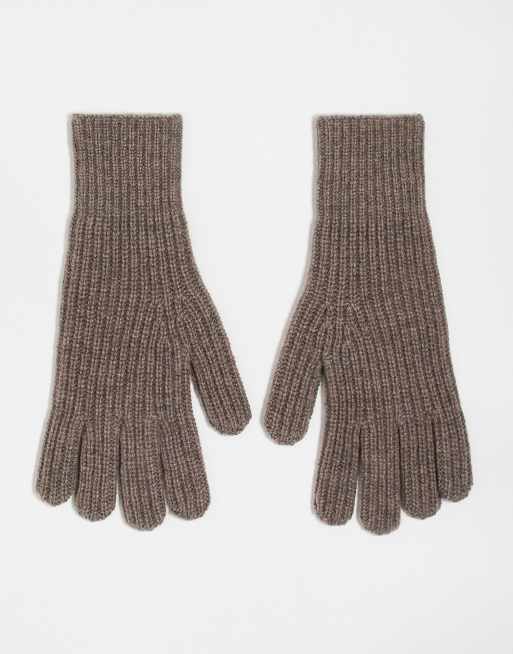 ARKET – Gerippte Wollhandschuhe in Dunkelbeige meliert