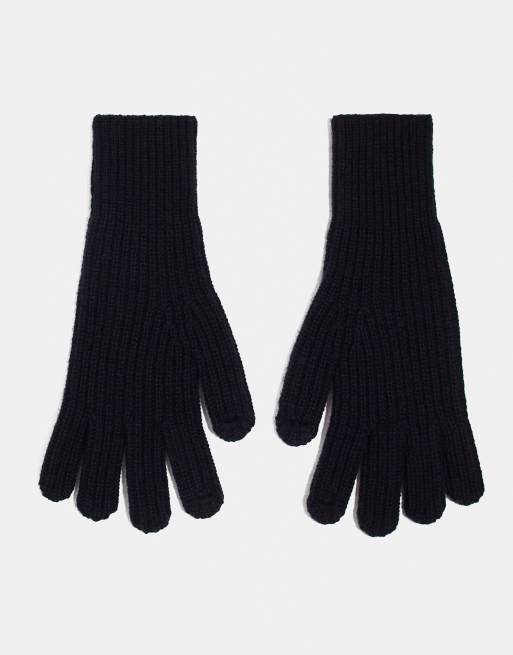 ARKET – Gerippte Wollhandschuhe in dunklem Marineblau