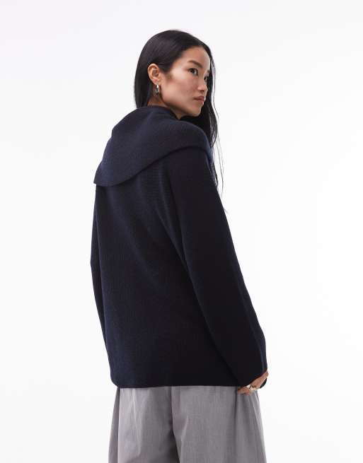 ARKET – Gerippter Pullover aus Wollmix in dunklem Marineblau mit Schaldetail, 3 von 4