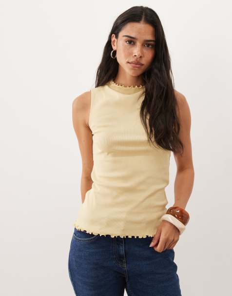 ARKET geripptes Jersey-Top in Gelb - view 1