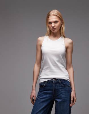 ARKET - Geripptes Trägertop aus Jersey in Weiß mit U-Ausschnitt