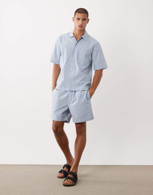 ARKET - Gestreept loungeoverhemd van puur katoen in blauw en wit, deel van co-ord set, 2 van 5