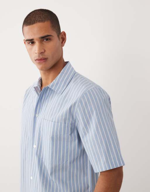 ARKET - Gestreept loungeoverhemd van puur katoen in blauw en wit, deel van co-ord set, 5 van 5