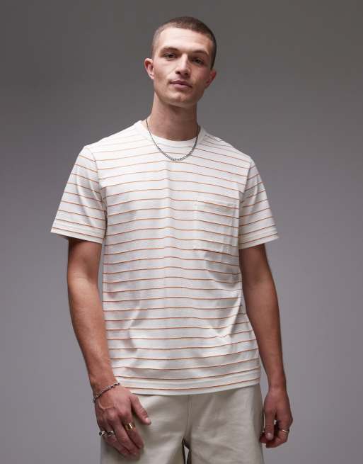ARKET - Gestreept T-shirt met korte mouwen en zak in wit en oranje